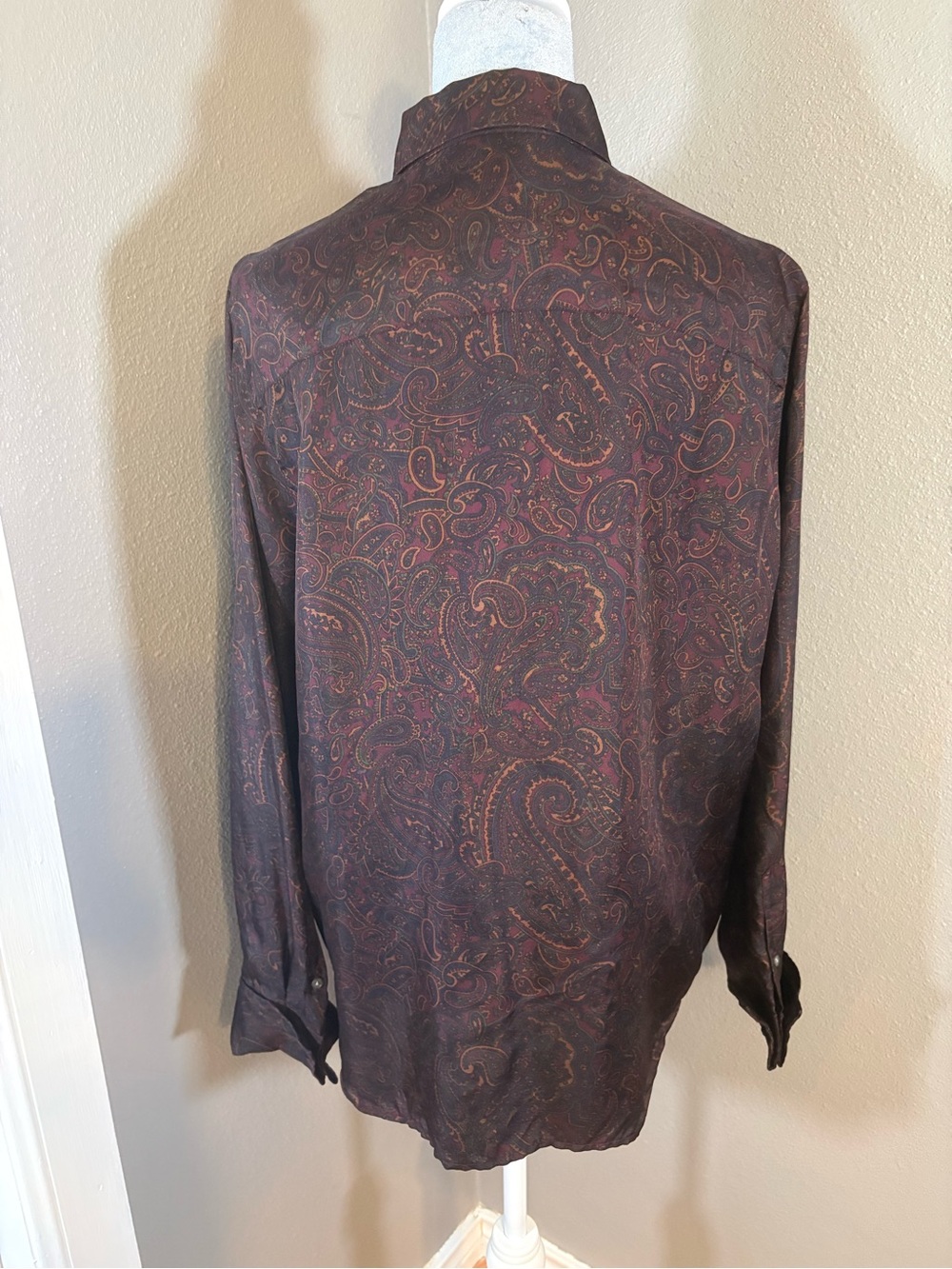 Ralph Lauren 100% Silk Paisley Ruffle Button-Up Blouse Size L - Picture 2 of 10